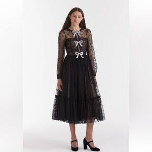 SALONI Camille Tulle Bugle Bows Dress In Black Size 4